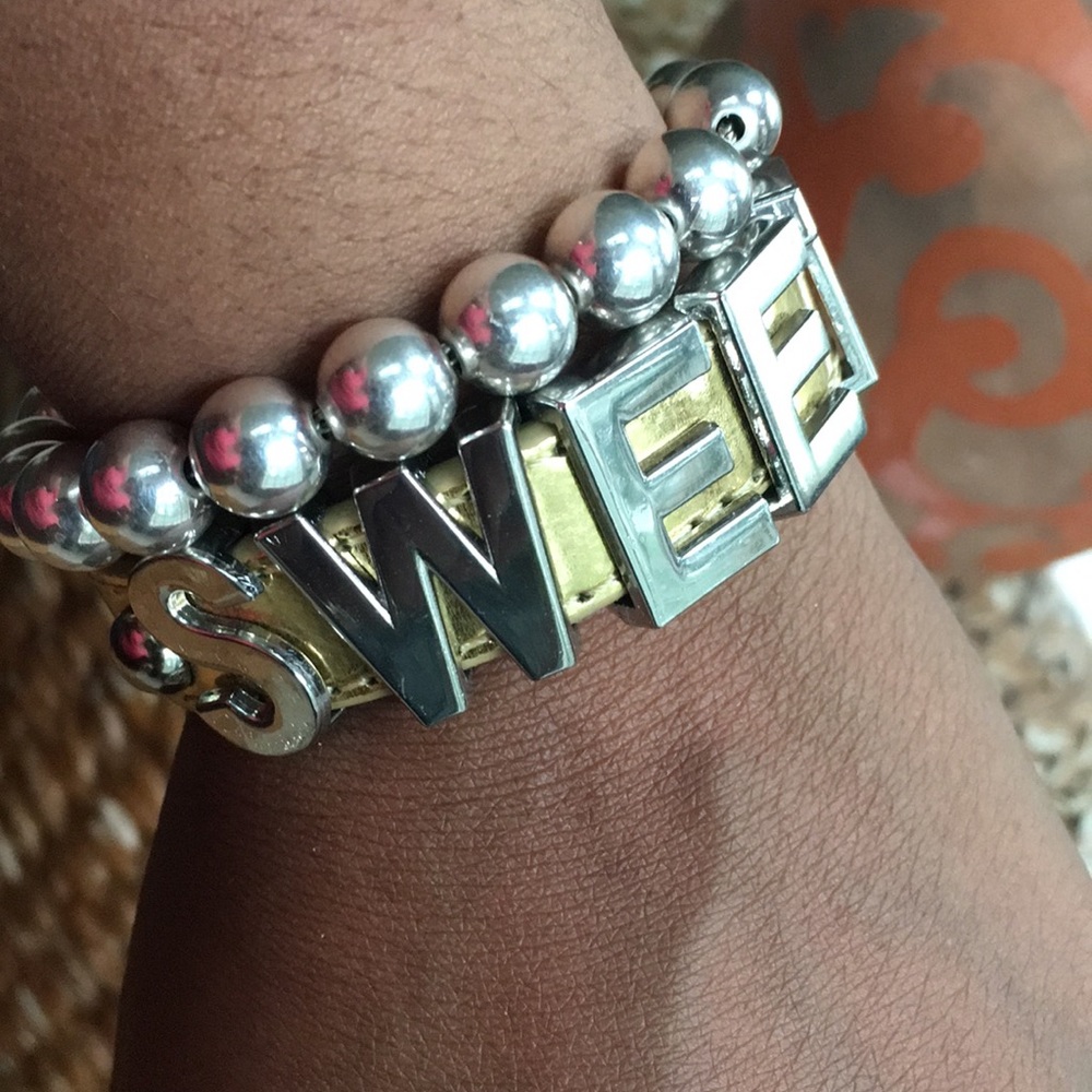 SWEET Word and Heart Slide Bracelet in Gold Band